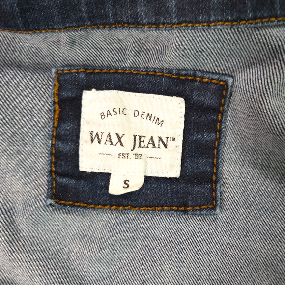 EUC Wax Jean Classic Basic Button Down Denim Crop Jean Jacket Sz. S Dark Denim - Picture 4 of 11
